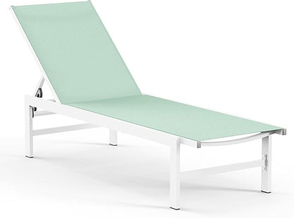 Outdoor Lounge Chair for Pool, Aluminum Chaise Lounge Chairs with 5-Position Recliner, Patio Lounge Chair for Backyard, Poolside, Deck, Lawn (LightGreen)
