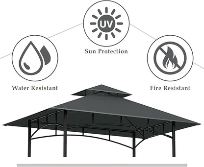 Grill Gazebo Replacement Top, 5 * 8 Outdoor BBQ Top Cover, Double Layer BBQ Gazebo Top Canopy for Model #L-GG001PST-F(Dark Gray)