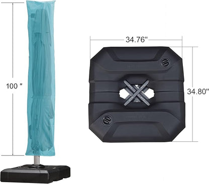 PURPLE LEAF 10'×10' Patio Umbrella with Base and Cover Outdoor Umbrella Large Cantilever Windproof Offset Heavy Duty Sun Umbrella for Garden Deck Pool Patio Turquoise Blue