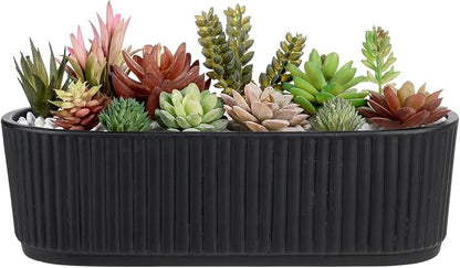 MyGift 12 Inch Ceramic Succulent Planter, Oval Matte Black Planter Pot with Drainage Holes, Indoor Plants Flower Herb Garden Pot Window Box