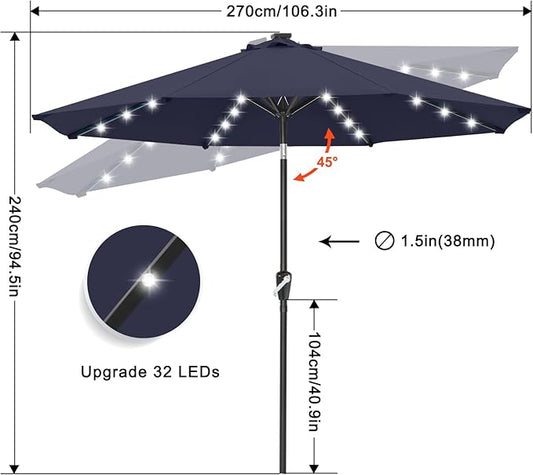 Durable Solar Led Patio Umbrellas with 32LED Lights ( ) in Deep Blue, 9FT