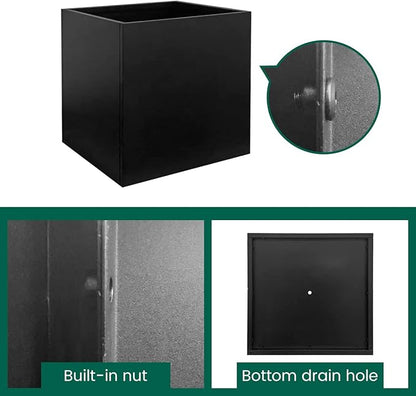 Galvanized Steel Planter Box Black Metal Planter 16Inch Square Indoor Outdoor Planters Cube Steel Heavy Duty Powder Coating Modern Commercial Residential for Patio, Yard, Garden