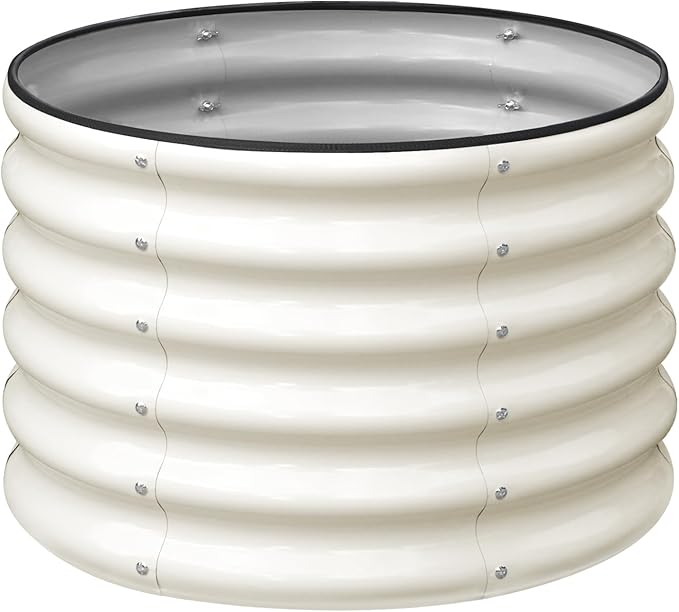 SnugNiture Raised Garden Bed, 2×2×1.5ft Round Galvanized Outdoor Planter Box, 17" Tall Deep Metal Garden Bed Kit for Planting Vegetables, Fruits, Flowers, White