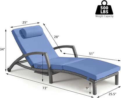 Chaise Lounge Chairs Outdoor Set of 4, Comfy Outside Wicker Patio Pool Lounge Chair w/ 5 Adjustable Back Angle, Cup Holder, Thicken Cushion