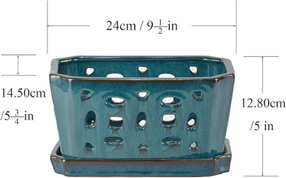 W&W Orchid Pot with Holes and Saucer for Repotting, Teal, 9.7 Inches