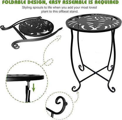 Fashion&cool Side Tables for Small Space, Metal Outdoor Indoor Round Side Table, Small End Table Pool Chair Side Table for Patio Yard Porch Balcony Garden Bedside Plant Stand