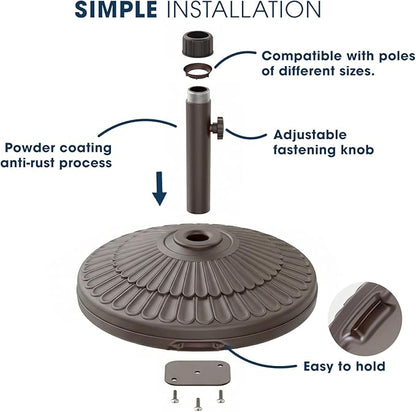 wikiwiki 80 Lbs HDPE Round Patio Umbrella Base, Weighted Umbrella Stands Fits 1.5-1.9in Poles for Garden, Lawn, Deck, Backyard & Pool, Brown