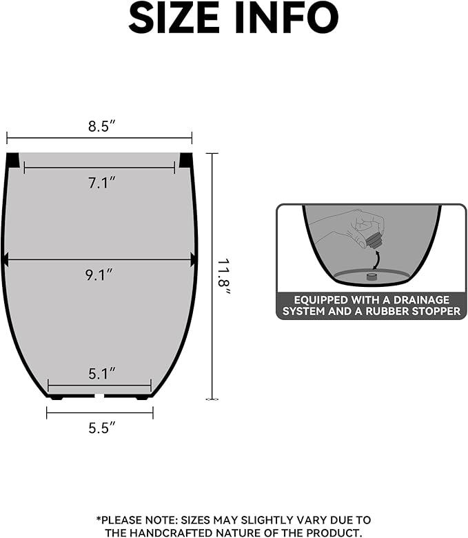 Kante 11.8 Inch Tall Concrete Planter, Large Indoor Outdoor Plant Pot with Drainage, Smooth White Finish with Painted Interior, Ideal for Porch, Home, Garden, Patio