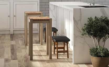 Gray Foot Stools Ottoman, Small Soft Footrest Ottoman with Wood Legs, Wood Foot Stool for Living Room, Bedroom, and Kitchen