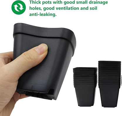 Square Nursery Pots 2.7 Inch, Seed Starting Pot with Drainage Small Plastic Plant Pots Flower Planter (Black 1200pcs, 2.7" 1200P)
