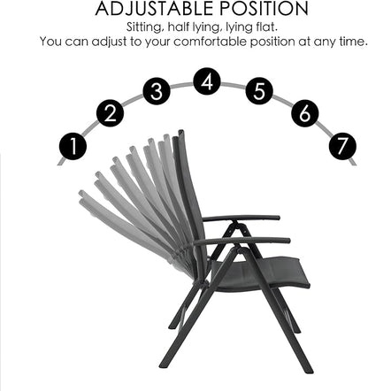 Kozyard 7 Piece Outdoor Patio Dining Set for 6 Person, 6 Pack Foldable Deck Chairs, 43"- 86" Villa Expandable Patio Dining Table Adjustable for Backyard, Porch, Deck, Garden