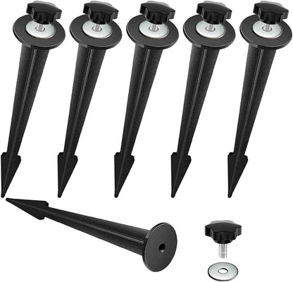 Replacement Stakes for Flood Lights,6.3in Aluminum Metal Ground Stake with Tool-Free Star Knobs Handle Thread Screw M5 for Outdoor Solar Spot Lights Garden Yard Path Walkway Lawn(6Pack)