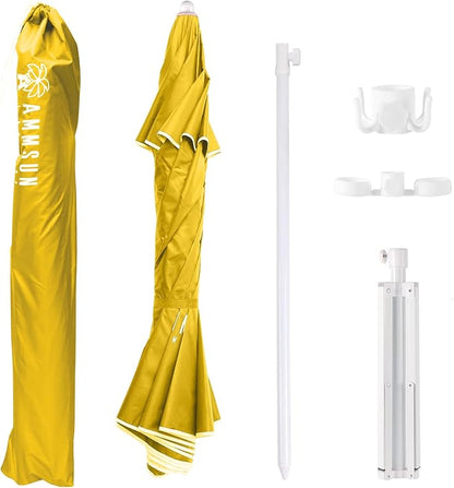 AMMSUN Shade Umbrella, Premium Portable Umbrella with Stand, 6.5ft Lightweight Free Standing Canopy for Sporting Games, Adjustable Instant Sun Protection and Easy to Carry, Yellow