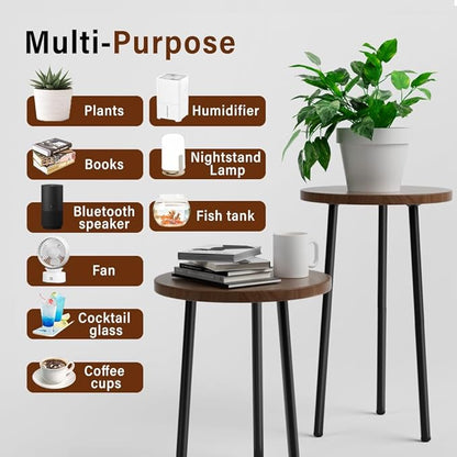 Plant Stand Indoor 2 Pack: Plant Table 14''&20'' Wooden & Metel Heavy Duty Stands for Flower Lovers - Mid Century Modern Design Stool for Bedroom/Living Room/Patio/Garden