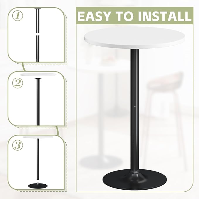 Flamaker Round Bistro Pub Table Modern Style Metal Base MDF Top Cocktail Bar Table Counter Bar Height for Pub, Dining Room, Party (4, White-Black)