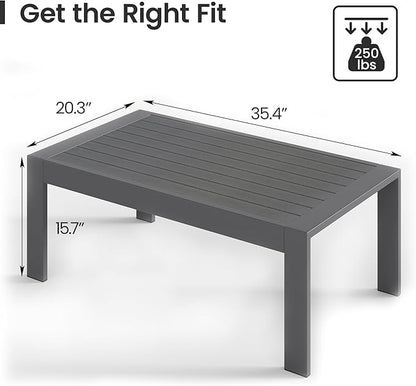 All-Weather Aluminum Outdoor Coffee Table, Modern Coffee Table for Outside, Rectangle Patio Coffee Table for Balcony Garden, Deep Grey