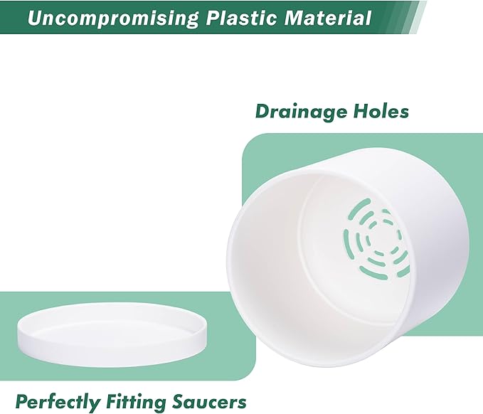 Planter Pots, Set of 2 Matte White Plastic with 6-Inch Modern Design