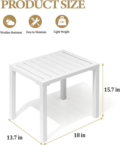 Crestlive Products Outdoor Side Table Set of 2, Aluminum Rectangular Side/End Table, Small Patio Coffee Bistro Table for Outdoor Indoor (White)