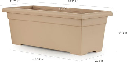 The HC Companies 28 Inch Romana Planter Box with Drainage Plug, Lightweight UV-Resistant Plastic Outdoor Planters, 1-Pack Flower Box for Garden, Patio, Balcony, and Fence, Sandstone