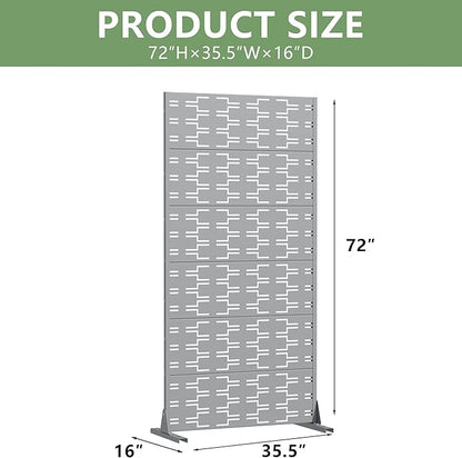 Casaphoria Metal Privacy Screen Outdoor, 72" H x 35" W Freestanding Decorative Privacy Screen for Patio Deck Balcony Garden with Stable Base, Grey-Brick