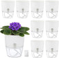 Planterhoma 8 Pack Self Watering Pots for Indoor Plants, 4 Inch Plant Pot Plastic Self Watering Planter for Orchid, African Violet, Small Clear Flower Pots with Drainage Holes and Wicking Rope, White