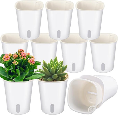 10 Pcs 3.74 Inch Self Watering Pots Self Watering Planters for Indoor Planters Plastic Garden Flower Pots with Level Indicator Vents for Herbs
