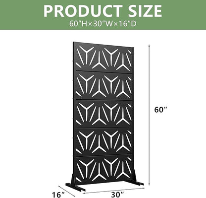 Casaphoria Metal Privacy Screen Outdoor, 60" H x 30" W Freestanding Decorative Privacy Screen for Patio Deck Balcony Garden with Stable Base, Black-Star