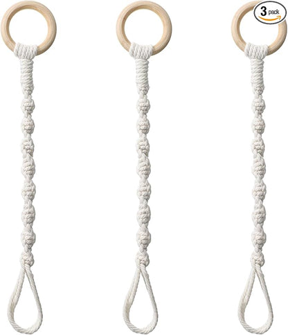 3 Pcs Adjustable Macrame Plant Hanger Extenders with Wooden Ring Handmade Woven Hanging Basket Extension Connectable Rope Hanging Plant Extender for Outdoor Indoor Plants Pot Holder Home Decor