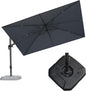 PURPLE LEAF 11.5' X 8.2' Tilting Patio Umbrella with Base Outdoor Cantilever Swivel Rectangle Umbrella Aluminum Offset Umbrella with 360-degree Rotation for Garden Deck Pool Patio Light Grey