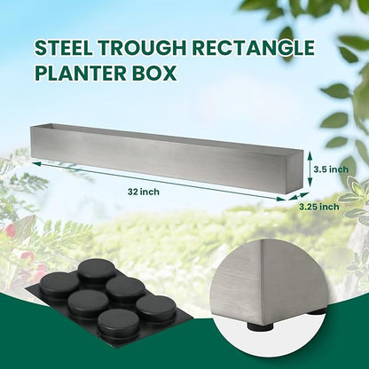 Trough Rectangle Planter Long Window Sill Planter Box Stainless Steel Window Planters Modern Succulent Planter Slivery 32 in Metal Windowsill Pot for Indoor Plants Herb Table Home Outdoor