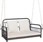 Tangkula Outdoor Wicker Porch Swing, 2-Person Hanging Seat with Seat & Back Cushions, Heavy-Duty Metal Frame & 2 Sturdy Hanging Ropes, Wicker Woven Swing Loveseat for Front Porch