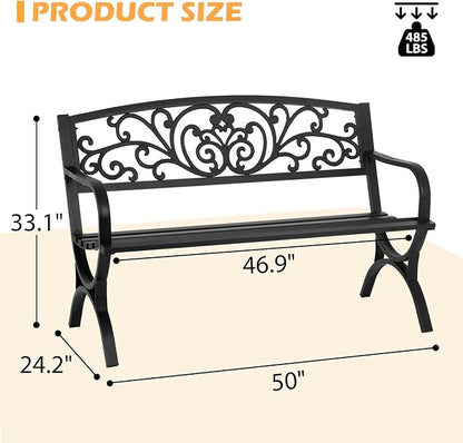 PayLessHere Black Outdoor Metal Loveseat Chairs Patio Garden Bench 50-inch - Image 2