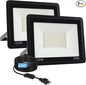 100W Flood Lights Outdoor,12000LM Bright LED Work Light,IP66 Waterproof Outdoor with Switch and 6.5FT Plug,6500K Daylight White Outside Lights for Yard，Garage,Garden,Stadium(2 Pack)