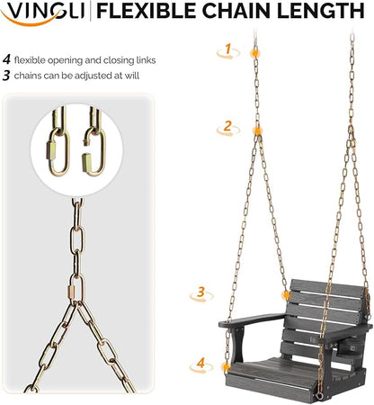 VINGLI Heavy Duty 880 LBS HDPE Porch Swing Outdoor with Rotatable Cup Holder, with Adjustable Chains, 1 Person Hanging Porch Swing Chair for Porch, Yard, Tree, Garden - Grey