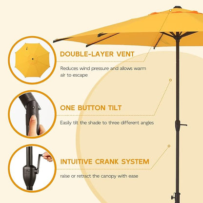 Abba Patio 9FT Lyon Outdoor Patio Umbrella Outdoor Table Umbrella with Crank Market Umbrella 8 Sturdy Ribs UV Protection Waterproof and Push Button Tilt for Garden Deck Backyard Pool,Yellow