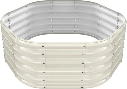 Hexagon Raised Garden Bed, 48 Inch Diagonal & 16.5 Inch Tall, Galvanized Steel Planter Box with Wave-Shaped Metal Panels for Outdoor Flower,Tree,Herb & Vegetable Garden (Cream white, 4FT X 1.5FT)