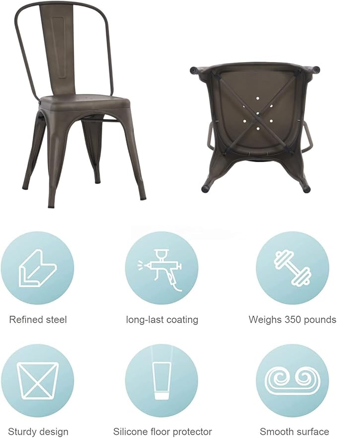 Patio Dining Chairs, Bronze Metal Farmhouse Stackable Set of 4