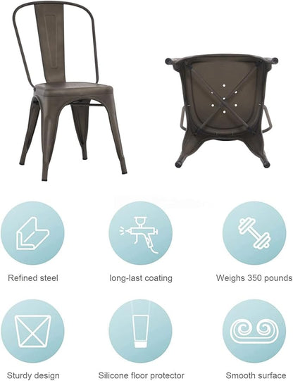 Patio Dining Chairs, Bronze Metal Farmhouse Stackable Set of 4