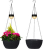 BAYN 2 Packs Solar Hanging Basket Planters for Plants Outdoor, Self Watering Black Flower Plants Pots with Solar Light Drainer for Balcony Patio Garden Outdoor Decoration