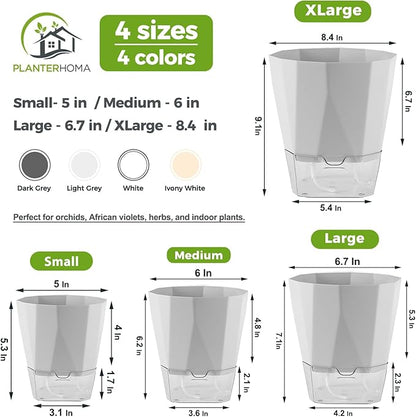 2 Pack Self Watering Pots for Plants, 8.4" Self Watering Planters Large African Violet Self Watering Clear Pots for Plants Large Herb Orchid Flower Houseplant Pots, Light Grey
