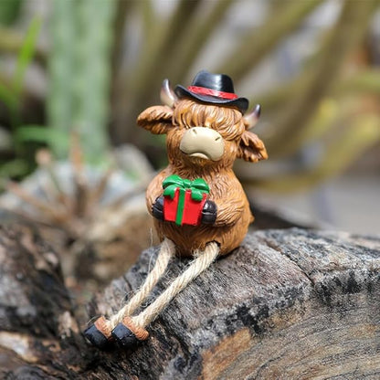 2-piece set Highland Cow Pot Huggers for Planters, Climbing Highland Cow Flower Pot Hugger, Hanging Plant Decorations for Pots, Cute Plant Pot Decorations for Home Garden Yard (Long-legged Highland)