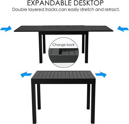 Kozyard Villa Expandable Patio Dining Table - Adjustable, Aluminum Outdoor Furniture for 4-6 Person, Perfect for Backyard, Porch, Deck, Garden - Dark Grey, 43"- 86"