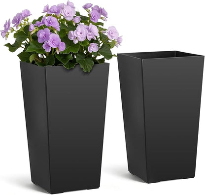 VEVOR Set of 2 Tall Planters for Outdoor Plants 22 inch, Black Tall Planter for Indoor Plants, Modern Planters for Front Porch Patio Balcony, Plant Container Flower Pots with Built-in Drainage