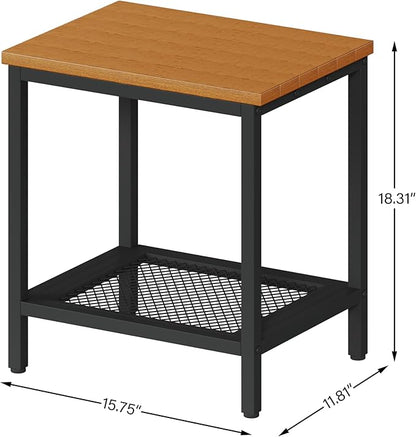 Outdoor Side Table with Storage, 2-Tier Patio End Tables Weather Resistant, Black Outdoor Accent Table,Small Side Table for Pool, Deck, Garden
