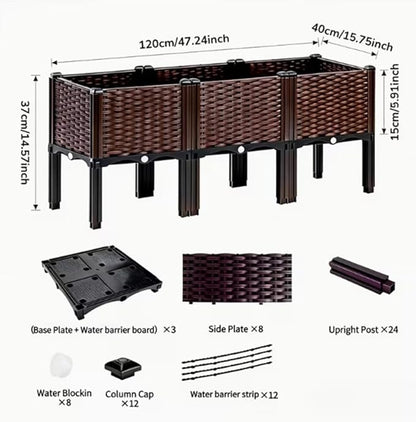 CloudDream 3Piece Brown Raised Garden Box Set, Ideal for Growing Vegetables, Herbs, Flowers & Succulents. with Built-in Drain outlets and,it Works Well Indoors and Outdoors, Suitable (Brown)