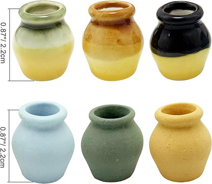 Miniature Terracotta Pots, 6 Pieces Mini Ceramic Clay Flower Pots Pottery Planter for DIY 1:12 Dollhouse Fairy Garden Flower Plants Bonsai Micro Landscape Decoration