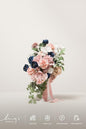 Artificial Bridal Bouquet in Dusty Rose and Navy, Cascading Silk Flowers with Pearls