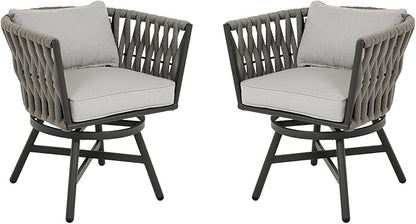 Grand patio Swivel Rope Wicker Chairs Set of 2, Patio Dining Chairs with Cushions, Wicker Armchairs Frame, Outdoor Modern Style for Backyard, Balcony, Quinn, Light Gray Brown