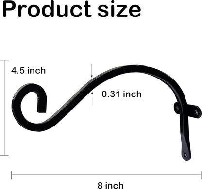 Hourleey 4 Pack Plant Hanger Outdoor, 8 Inch Heavy-Duty Hanging Plant Hook for Outside Basket, Black Metal Wall Mount Plant Bracket Hook for Flower Baskets Bird Feeder