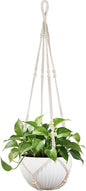 Mkono 43 Inch Macrame Plant Hanger Large for up to 12 Inch Pot Extra Long Hanging Plant Holder No Tassels Hanging Planter Basket with Wood Beads for Indoor Outdoor Boho Home Decor, Ivory